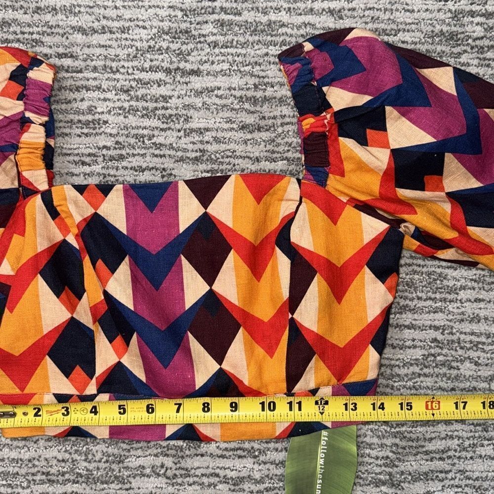 NWT Farm Rio Lindeza Grafica Linen Crop Top In Multi Small - Picture 8 of 13